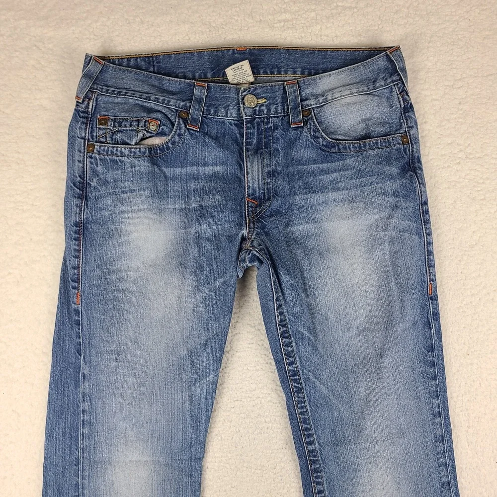 True Religion Jeans Mens 36x33 Blue Straight 100% Cotton‎ Medium Wash Denim